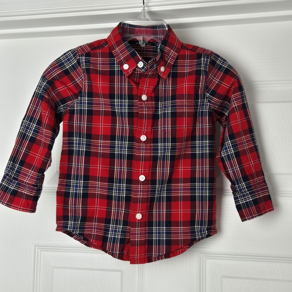 Janie And Jack Red Tartan Plaid Holiday Shirt Boys Size 18-24 M Long Sleeve